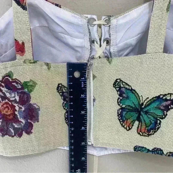 Cider Tan, Butterfly and Floral Corset Crop Top - Picture 3 of 9